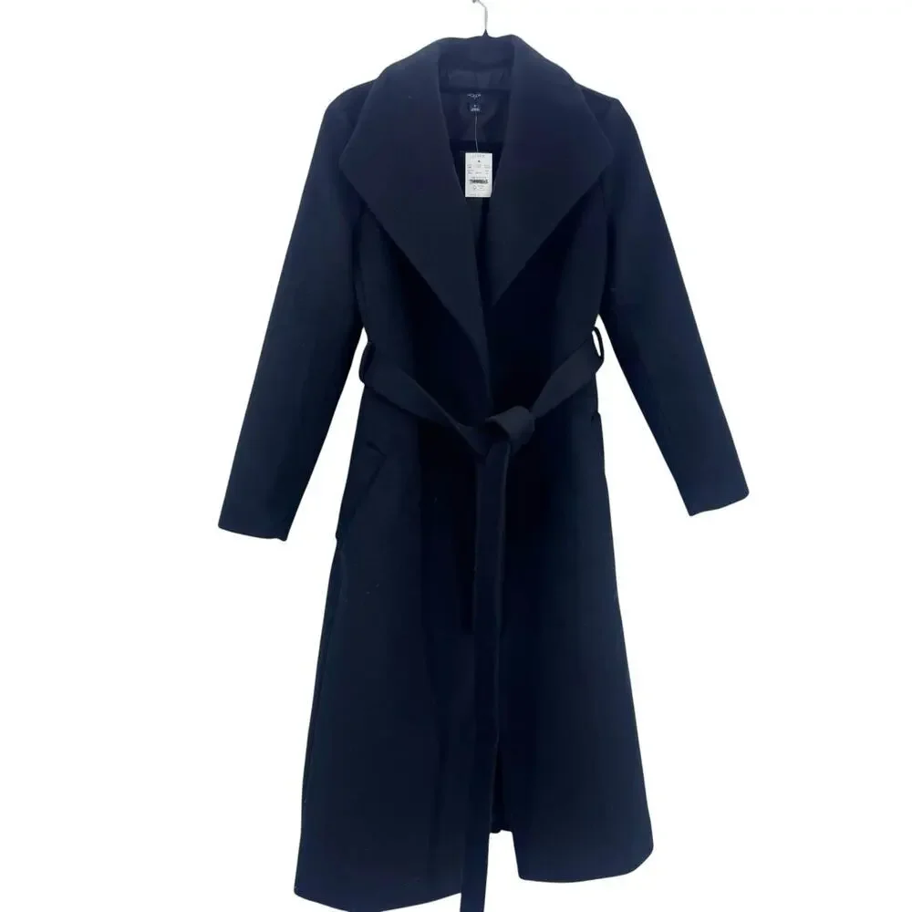 J. Crew Women's Long Sleeve Belted Wrap Coat Point Collar Black Size 6P NWT